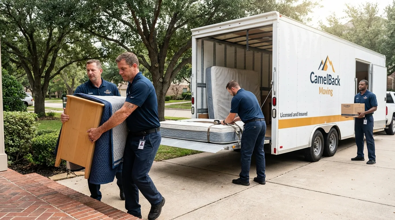 Crew loading residential truck for cross-state move from Westville, IL