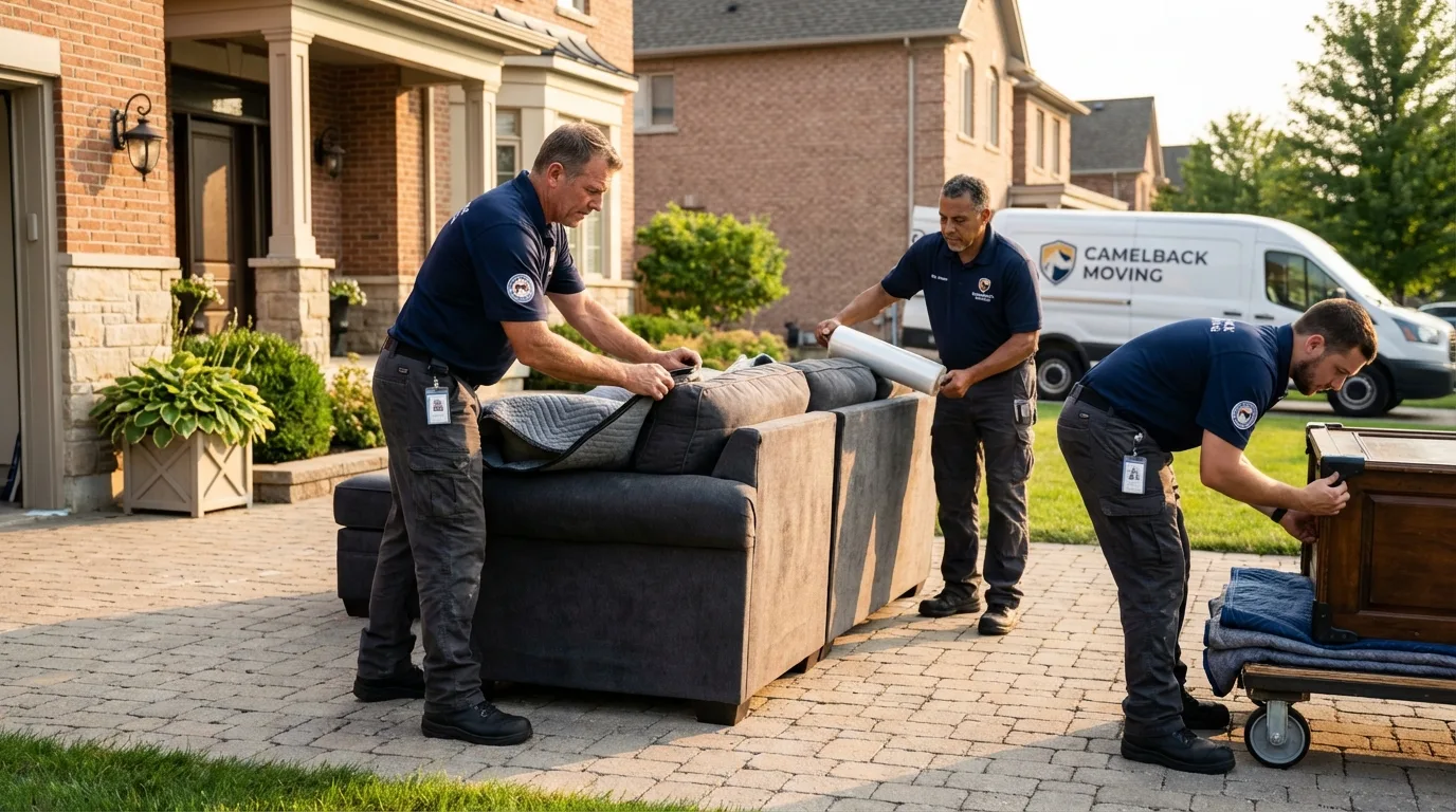 Large estate moving crew wrapping furniture in Westville, IL