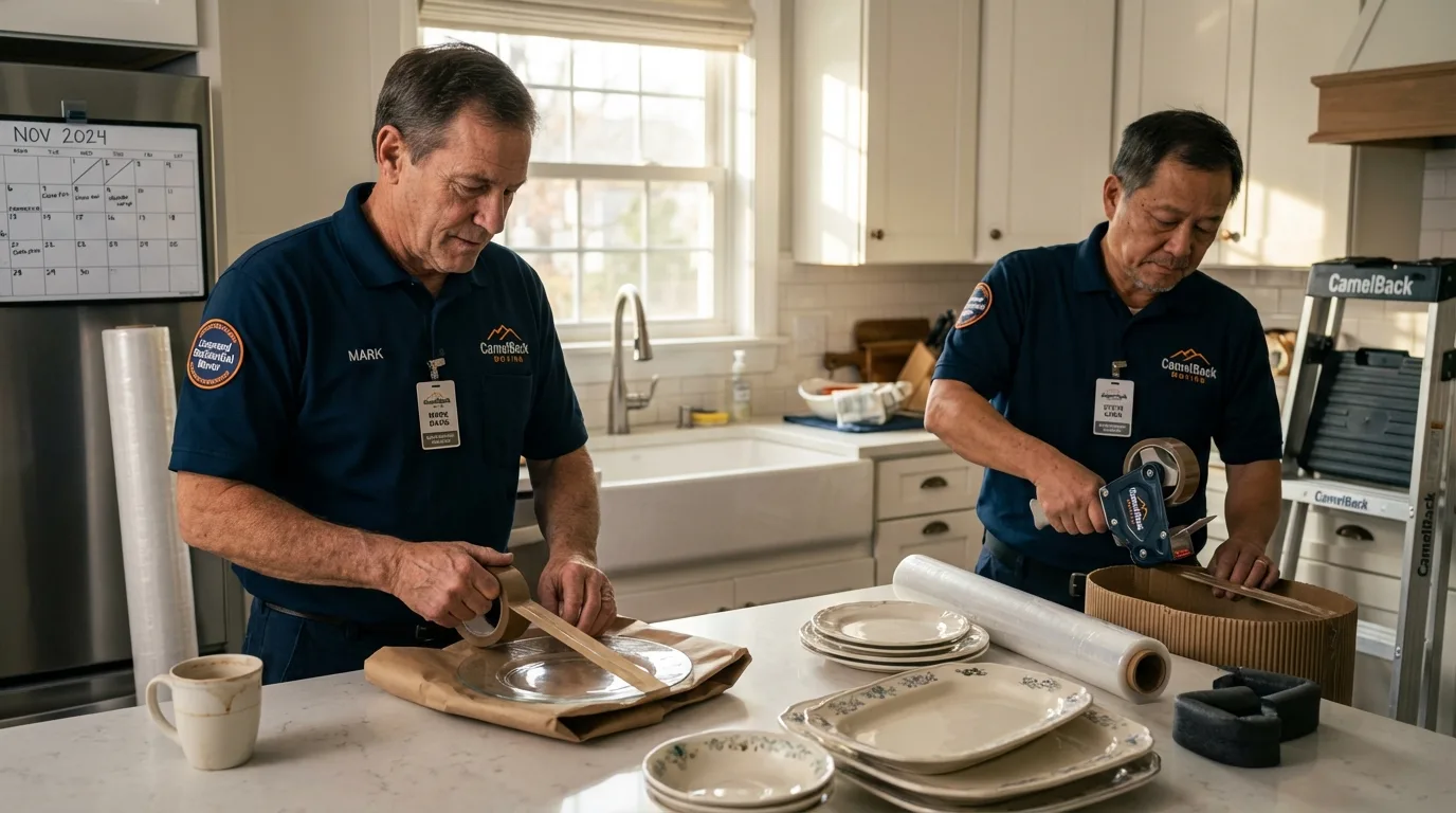 Professional crew packing kitchen dishware in Westville, IL